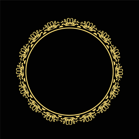 Vintage round frame in retro style, barroco. Flower decorative gold ornament, element for greeting cards, invitation, menu. Stylish vector graphics.のイラスト素材