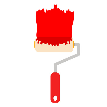 Paint roller with red paint stripe flat icon vector illustrationのイラスト素材
