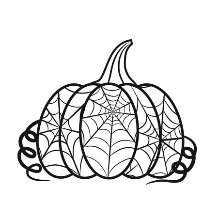 Halloween pumpkin with spider web design for greeting card, stock vector illustrationのイラスト素材