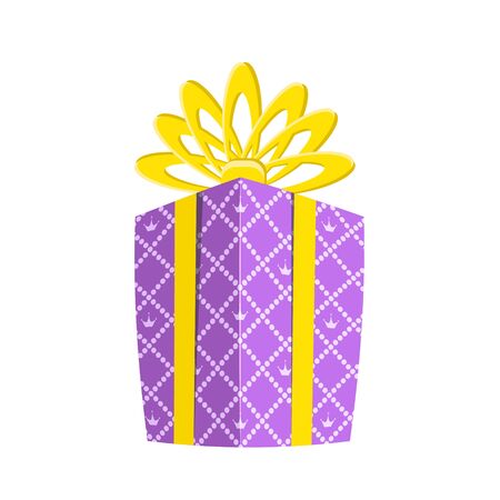 Cartoon gift box. Christmas present, gifting box and xmas present winter holidays or birthday party gift sign. Secret boxing with surprises, greeting giftbox decor vector isolated iconのイラスト素材