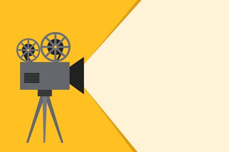 Retro camera film tape  with ray of light on yellow background for your design, stock vector illustrationのイラスト素材