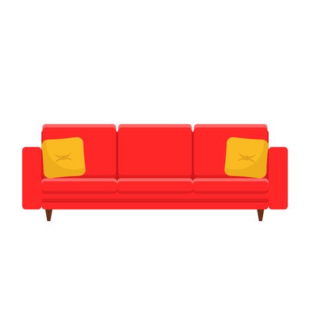 Red sofa in flat style on white for design, stock vector illustrationのイラスト素材