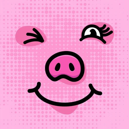 pink pig smile face for design background, stock vector illustrationのイラスト素材