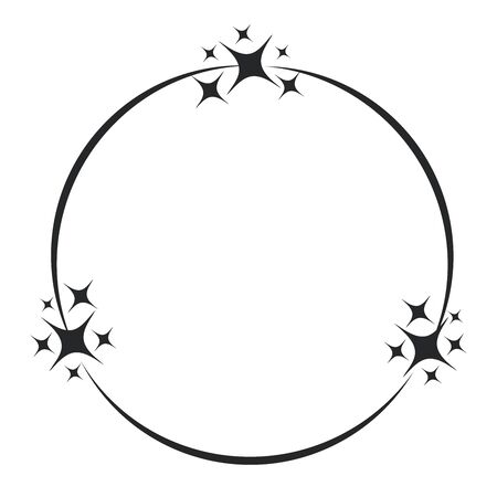Stardust frame. Shiny star circle frame, starry glitter stamp and round magic twinkle stars trace. Shine stardust swirl, shining glowing halo for party decor. Isolated vector symbolのイラスト素材