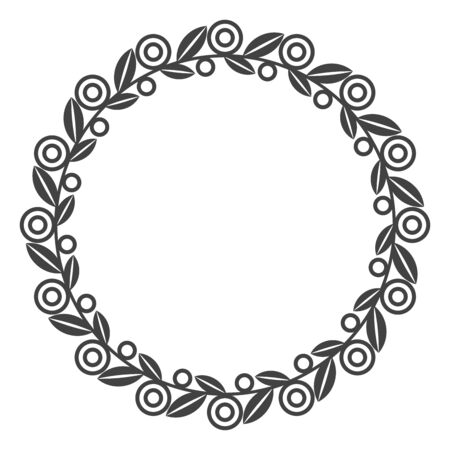 Circle leaf frames. Floral leaves round frame, flower ornament circles and flowers circled border. Laurel leaf wreath icons for wedding invitation card. Decoration isolated vector symbols setのイラスト素材