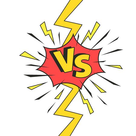 Comics vs frame. Versus lightning ray border, comic fighting duel and fight confrontation  . Vs battle challenge, sports team matches conflict isolated cartoon vector backgroundのイラスト素材