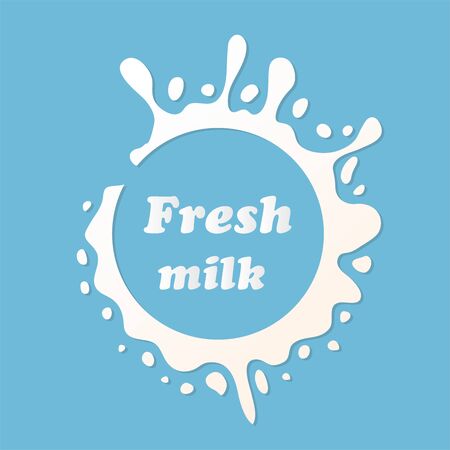 Milk emblem and dairy label with splashes and blots for design. Vector milk stain and drops of cream - stock vectorのイラスト素材