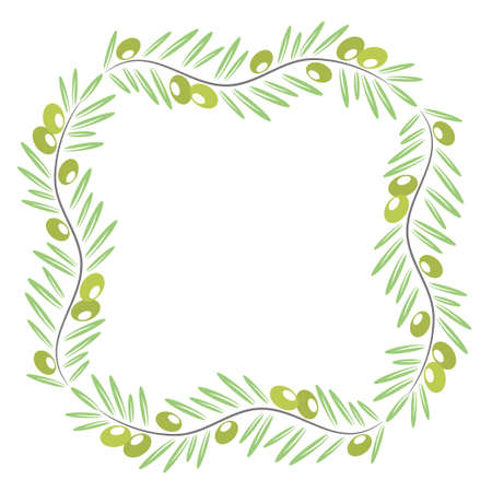 Square border with olive branch for design card on white, stock vector illustrationのイラスト素材