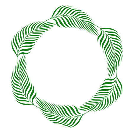 Round circle border with banana palm leaves for design on white, stock vector illustrationのイラスト素材