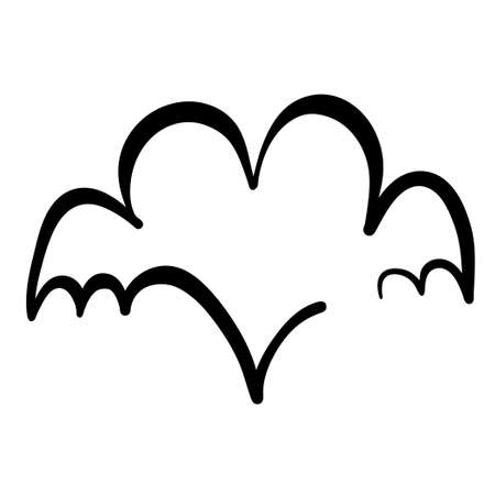 Decorative heart shape with bat wings hand drawn for design element on white, stock vector illustrationのイラスト素材