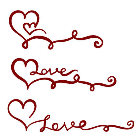 Calligraphy Red Ribbon Heart Symbol and Lettering Love for design on white background, vector stock illustrationのイラスト素材