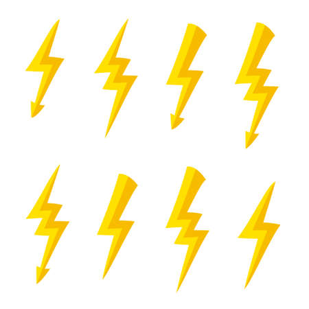 Set of different energy lightning symbol for design on whiteのイラスト素材