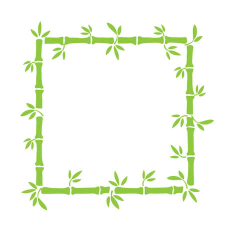 Green bamboo hand drawn border element for card design on white, stock vector illustrationのイラスト素材