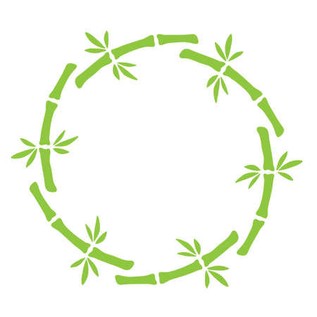 Green bamboo hand drawn round border element for card design on white, stock vector illustrationのイラスト素材