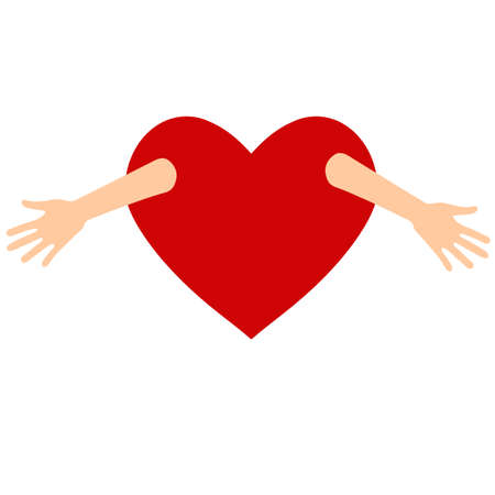 Vector illustration on the theme of National Hug Day, red heart with handsのイラスト素材