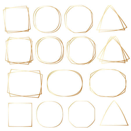 Big set of golden geometric border for card design on white, stock vector illustrationのイラスト素材