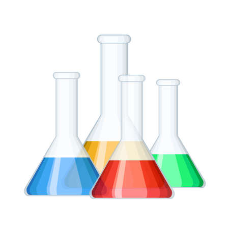 group of different chemical medical test tubes with color liquidのイラスト素材
