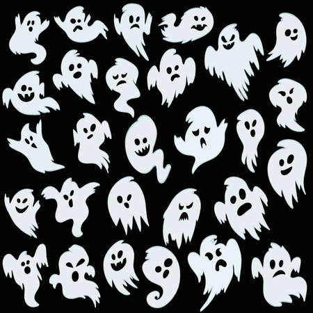 Ghost set. Spooky halloween silhouette. Horror costume. Creepy character, mystery shape. Vector illustration in cartoon styleのイラスト素材