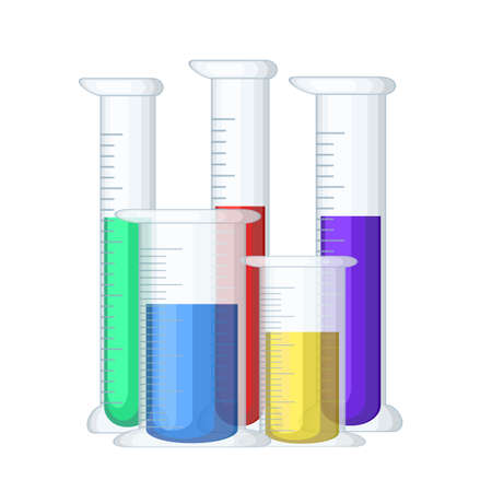different chemical medical test tubes with color liquidのイラスト素材