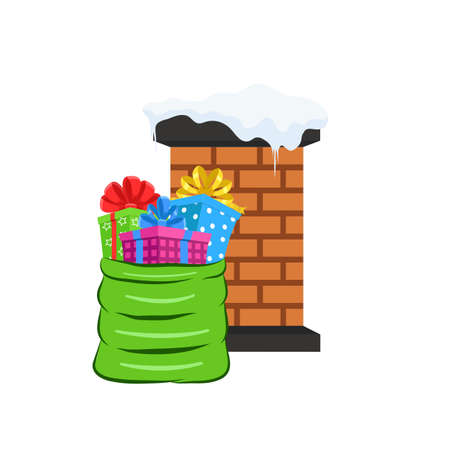 Winter chimney with snow and gifts for christmas card decor designのイラスト素材