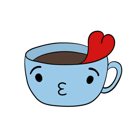 hand drawn coffee cup with heart for love card designのイラスト素材