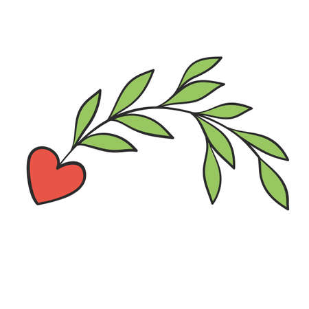 heart with green leaves branch devider border for love valentine card designのイラスト素材