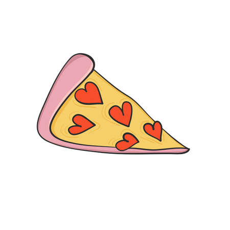 hand drawn slice of pizza with heart for love card designのイラスト素材