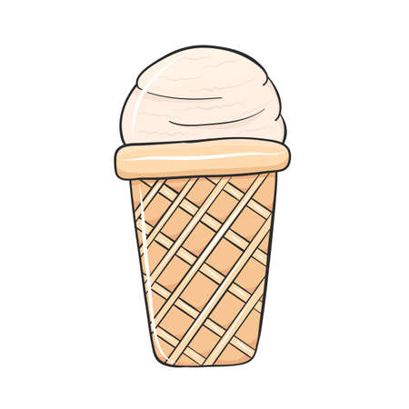 vanilla ice cream in waffer coneのイラスト素材
