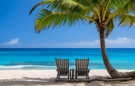 tropic island heart shape in blue ocean waves top view from sky, travel vacation conceptの素材