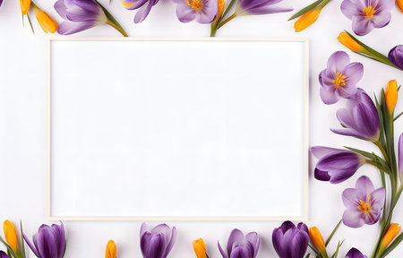 crocus flower bright spring holiday frame for greeting card designの素材
