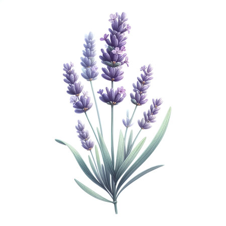 lavender flower plant with leaves watercolor paint on white for greeting card wedding designの素材