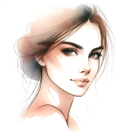 watercolor simply woman beautiful silhouette isolated on white backgroundの素材