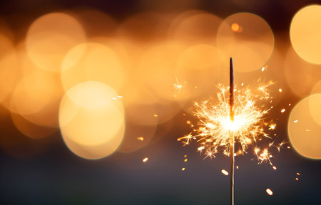 sparkler light burn on bokeh backgroundの素材