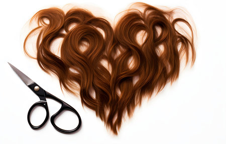 Brown hair in shape of heart isolated on a white backgroundの素材