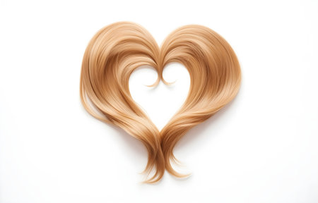 Blonde hair in shape of heart isolated on a white backgroundの素材