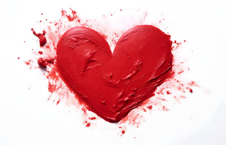 red heart shape silhouette drawn with red lipstick isolated on a white backgroundの素材