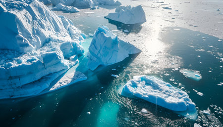 Icebergs in Greenland in the soft daylight, top viewの素材