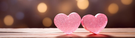 hearts on a table in front of a bokeh effect background banner for valentine day holiday cardの素材