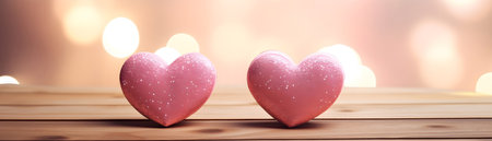 hearts on a table in front of a bokeh effect background banner for valentine day holiday cardの素材