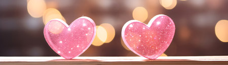hearts on a table in front of a bokeh effect background banner for valentine day holiday cardの素材
