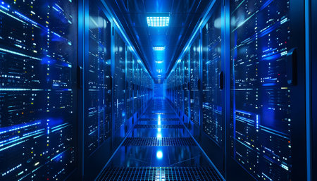 Server racks in computer network security server room data centerの素材