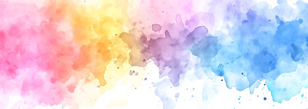 Abstract colorful rainbow colors watercolor splash brushes texture illustration background banner panorama art paper - Creative Aquarelle painted, isolated on white, canvas for design, hand drawingの素材