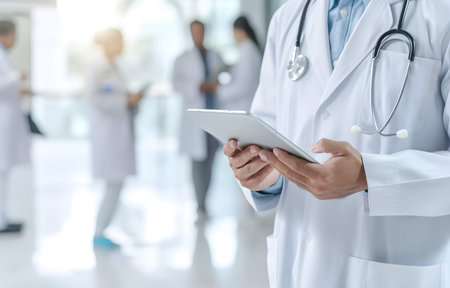 Medical doctor or physician staff in white gown uniform with stethoscope in hospital or clinic service, healthcare conceptの素材