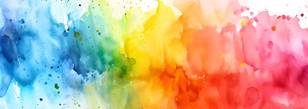 Abstract colorful rainbow colors watercolor splash brushes texture illustration background banner panorama art paper - Creative Aquarelle painted, isolated on white, canvas for design, hand drawingの素材