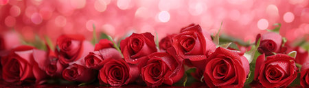 many red roses flat lay on red bokeh textureの素材