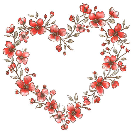 Beautiful bred flowers heart shape frame for valentine day card decorの素材