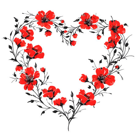 Beautiful bred flowers heart shape frame for valentine day card decorの素材