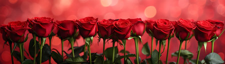 many red roses flat lay on red bokeh textureの素材