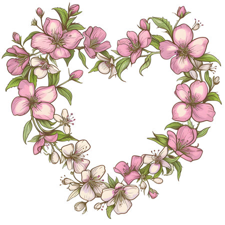 Beautiful pink flowers heart shape frame for valentine day card decorの素材