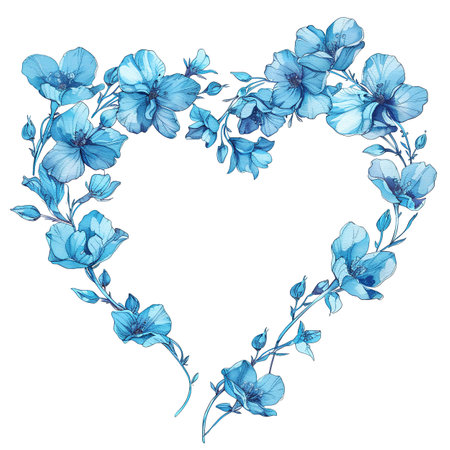 Beautiful blue flowers heart shape frame for valentine day card decorの素材